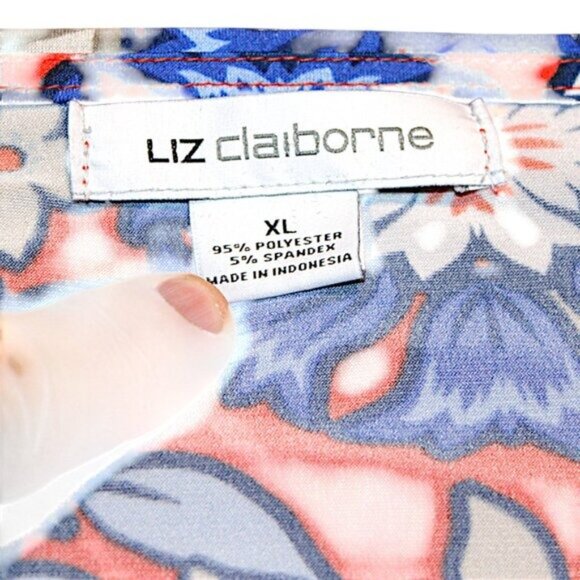 Liz Claiborne Women’s XL V-Neck Floral Blouse – Salmon & Blue Print - Picture 5 of 9